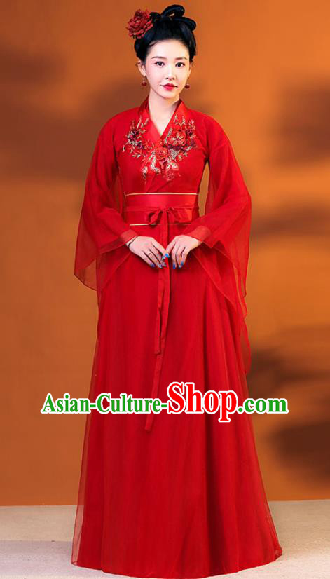 Chinese Classical Dance Red Dress TV Series Fairy Garment Costume Ancient Princess Clothing