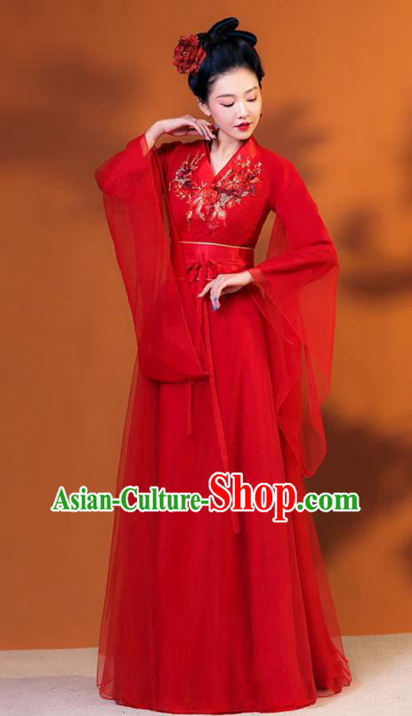 Chinese Classical Dance Red Dress TV Series Fairy Garment Costume Ancient Princess Clothing