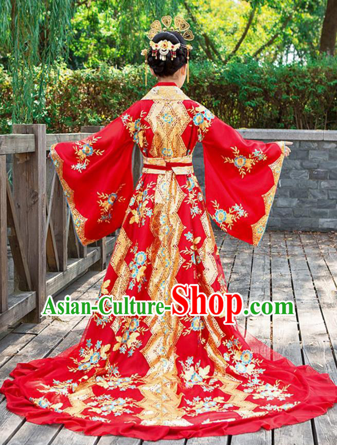 Chinese Ancient Empress Garment Costume Court Trailing Dress Clothing Children Tang Dynasty Princess Fashion