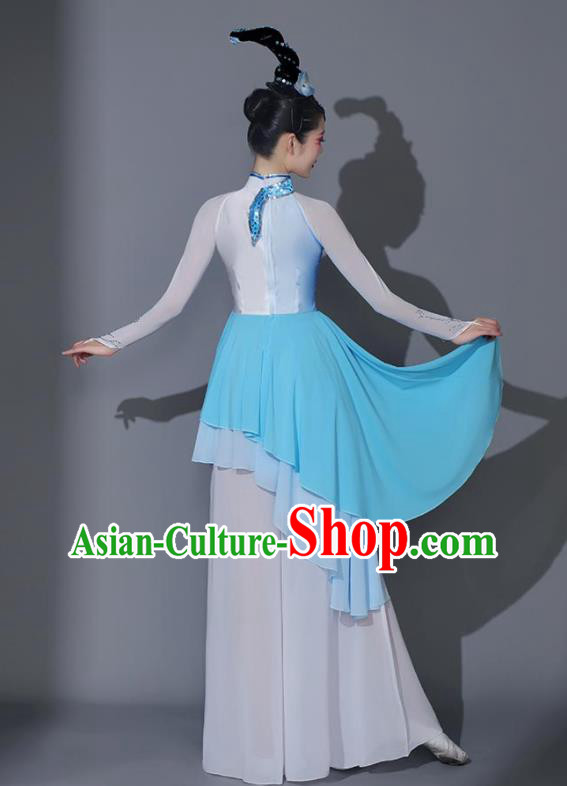 Chinese Classical Dance Garment Umbrella Dance Costumes Fan Dance Blue Dress Dancing Competition Clothing