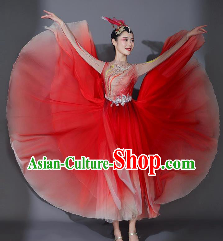 Chinese Stage Performance Costume Modern Dance Garment Opening Dance Red Veil Dress Classical Dance Clothing