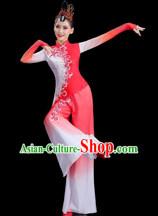 Chinese Yangko Dance Costume Stage Performance Dress Folk Dance Clothing Fan Dance Red Outfit
