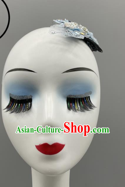 Chinese Woman Solo Dance Blue Headpiece Folk Dance Hair Jewelry Yangko Dance Headdress