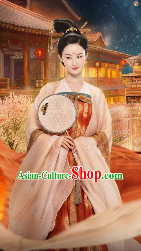 Chinese Ancient Palace Beauty Garment Costumes Traditional Tang Dynasty Hanfu Dress TV Series Love Between Fairy and Devil Xie Wan Qing Clothing