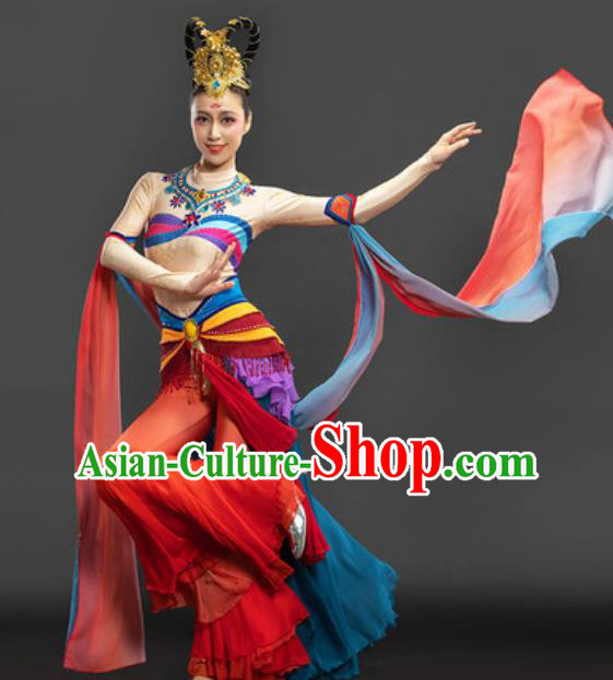 Chinese Goddess Dance Chang E Red Suit Dunhuang Flying Apsaras Dance Garment Costume Classical Dance Dress
