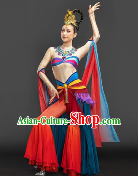 Chinese Goddess Dance Chang E Red Suit Dunhuang Flying Apsaras Dance Garment Costume Classical Dance Dress