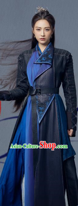 The Blue Whisper Xue San Yue Garment Costumes Chinese Swordswoman Dress Ancient TV Series Female General Clothing