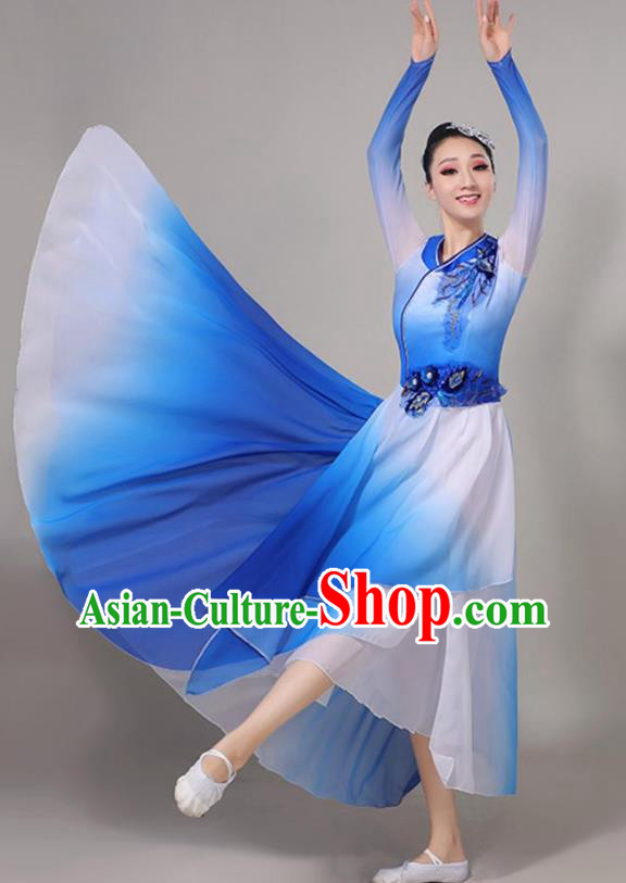 Chinese Classical Dance Clothing Professional Opening Dance Garment Modern Dance Blue Dress