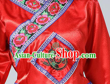 China Guangxi Minority Festival Costume Zhuang Nationality Dance Red Dress Ethnic Women Clothing