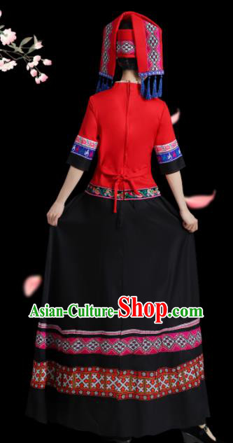 China Ethnic Women Festival Clothing Yunnan Minority Folk Dance Costume Yao Nationality Red Dress