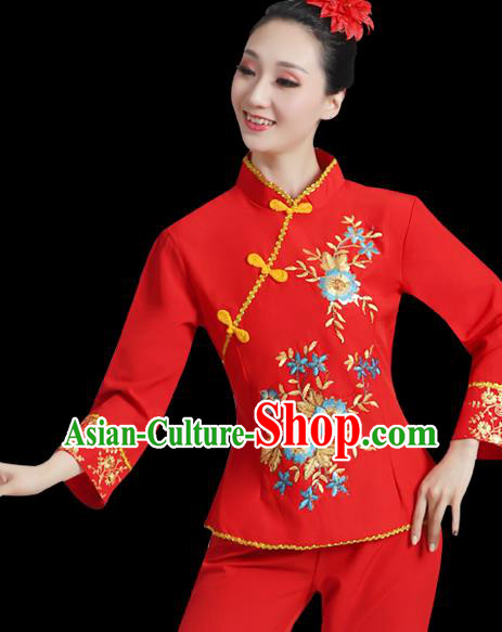Chinese Folk Dance Clothing Professional Fan Dance Red Outfit Spring Festival Gala Yangko Dance Garment