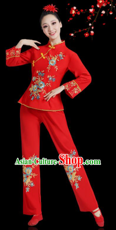 Chinese Folk Dance Clothing Professional Fan Dance Red Outfit Spring Festival Gala Yangko Dance Garment
