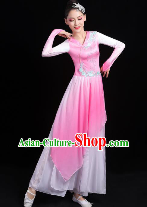China Classical Dance Clothing Fan Dance Costume Umbrella Dance Pink Dress Outfits