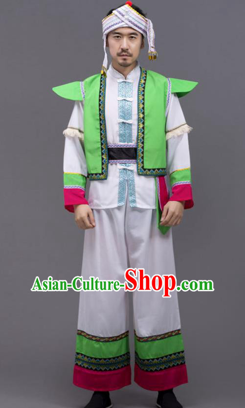 Chinese Bai Minority Folk Dance Costume Yunnan Nationality Outfit Ethnic Male Festival Clothing