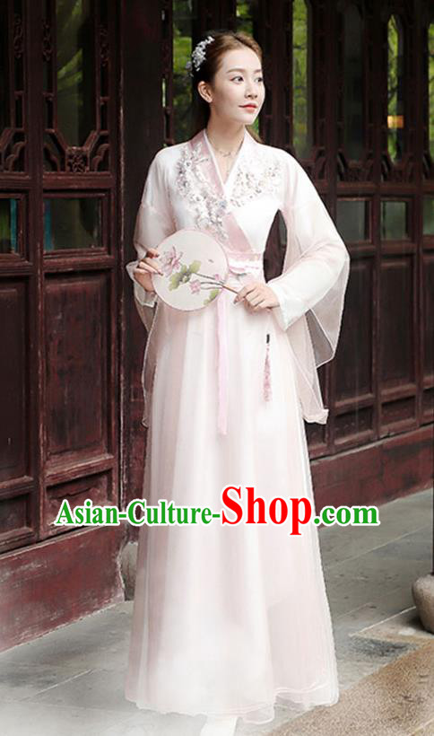 China Umbrella Dance Light Pink Dress Classical Dance Clothing Ancient Hanfu Fairy Dance Costume