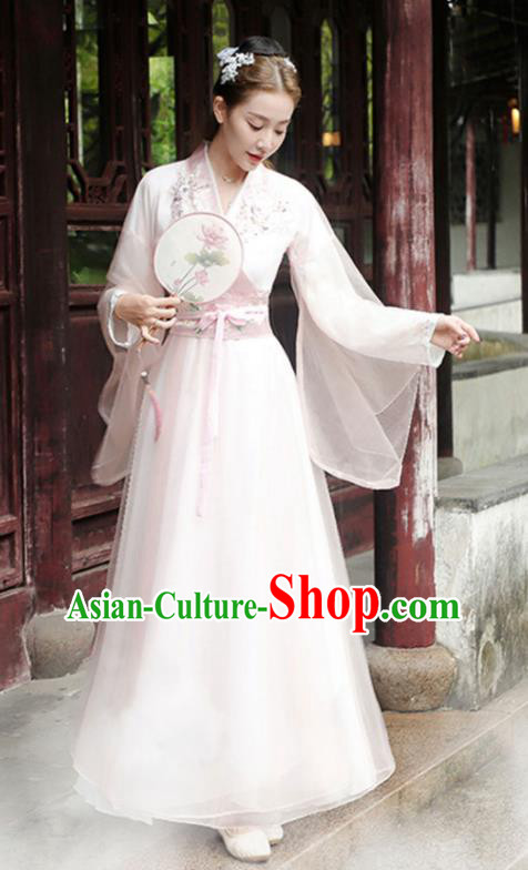 China Umbrella Dance Light Pink Dress Classical Dance Clothing Ancient Hanfu Fairy Dance Costume