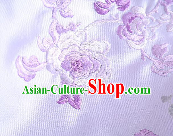 Chinese Traditional Cheongsam Blouse Light Purple Long Sleeves Shirt Embroidered Qipao Upper Outer Garment