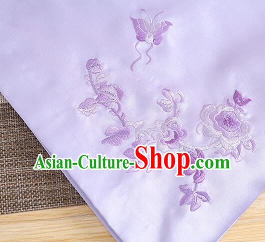 Chinese Traditional Cheongsam Blouse Light Purple Long Sleeves Shirt Embroidered Qipao Upper Outer Garment