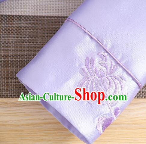 Chinese Traditional Cheongsam Blouse Light Purple Long Sleeves Shirt Embroidered Qipao Upper Outer Garment