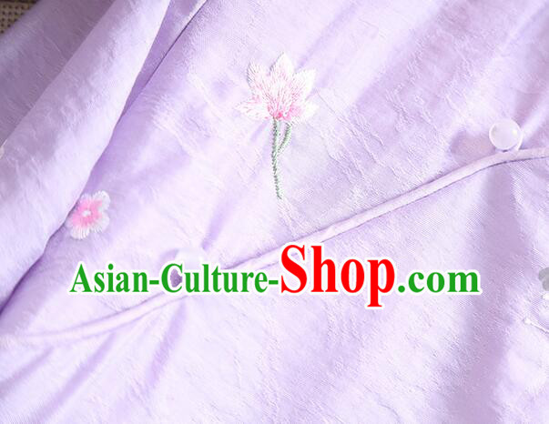 Chinese Qipao Upper Outer Garment Light Pink Tencel Shirt Traditional Cheongsam Embroidered Blouse