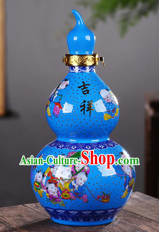 Chinese Jingdezhen Ceramic Bottle Handmade Gourd Bottle Wine Flagon