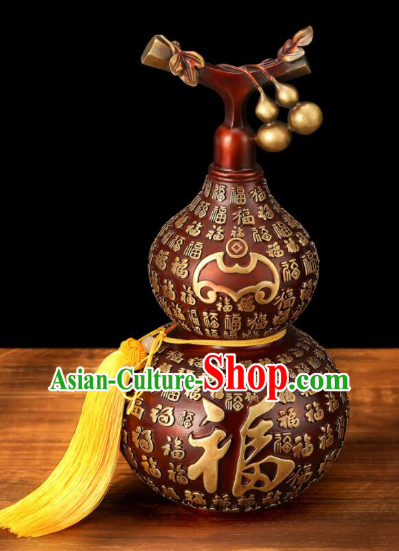 Chinese Brass Craft Lucky Wine Flagon Copper Water Bottle Handmade Carving Gourd Bottle