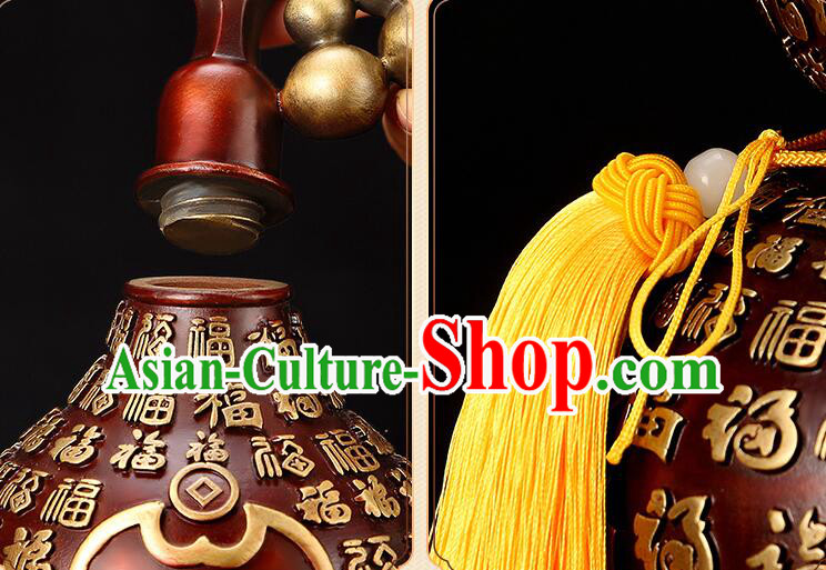 Chinese Brass Craft Lucky Wine Flagon Copper Water Bottle Handmade Carving Gourd Bottle