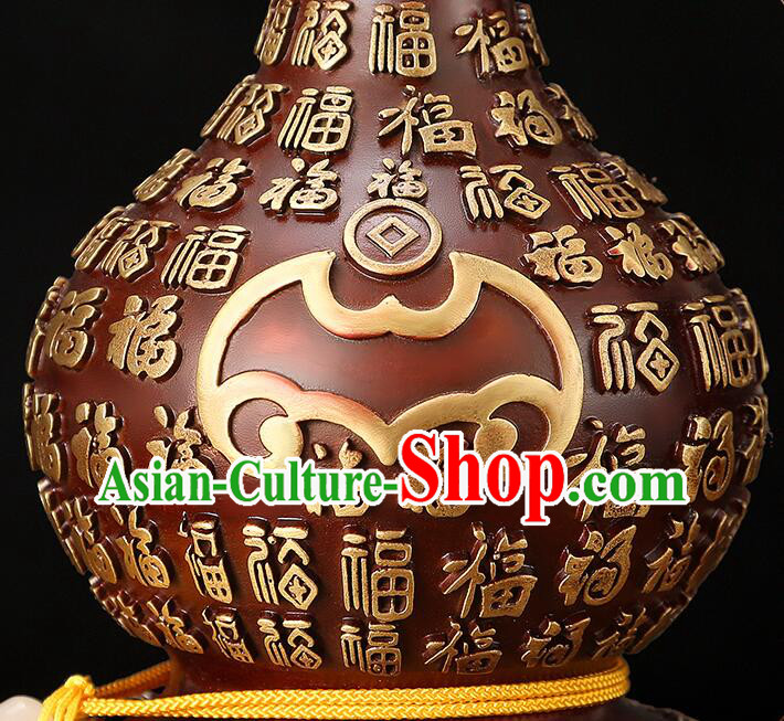 Chinese Brass Craft Lucky Wine Flagon Copper Water Bottle Handmade Carving Gourd Bottle