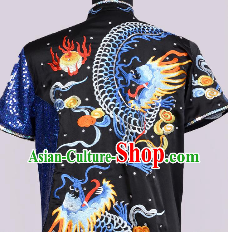 Best Kung Fu Costumes Traditional Competition Clothing Embroidered Dragon Black Outfit Martial Arts Changquan Uniforms