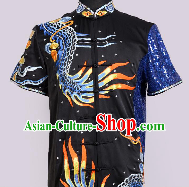 Best Kung Fu Costumes Traditional Competition Clothing Embroidered Dragon Black Outfit Martial Arts Changquan Uniforms