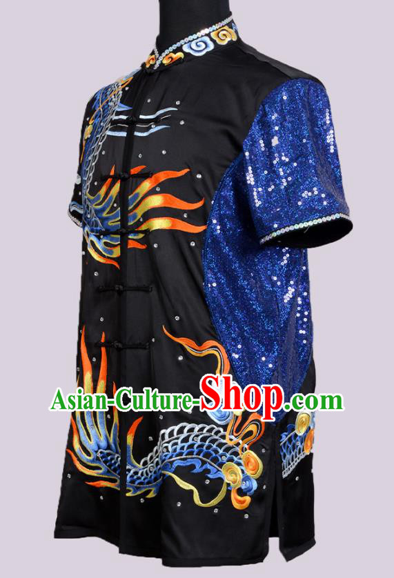 Best Kung Fu Costumes Traditional Competition Clothing Embroidered Dragon Black Outfit Martial Arts Changquan Uniforms