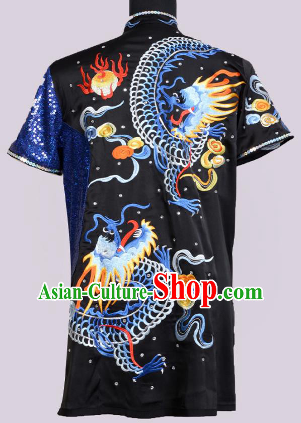 Best Kung Fu Costumes Traditional Competition Clothing Embroidered Dragon Black Outfit Martial Arts Changquan Uniforms