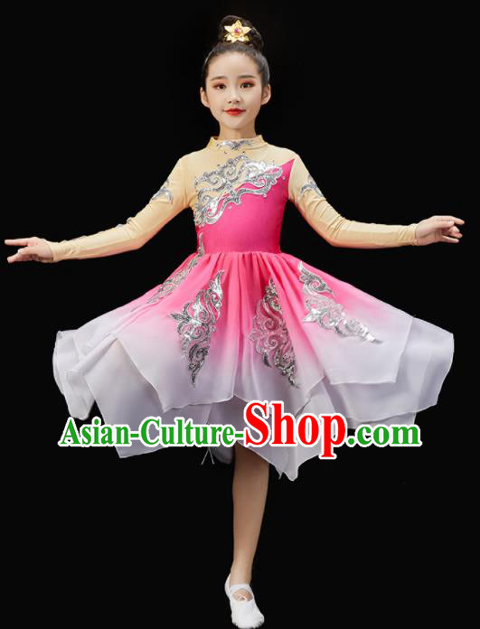 Chinese Children Dance Pink Dress Stage Performance Garment Costumes Classical Dancewear Umbrella Dance Clothing