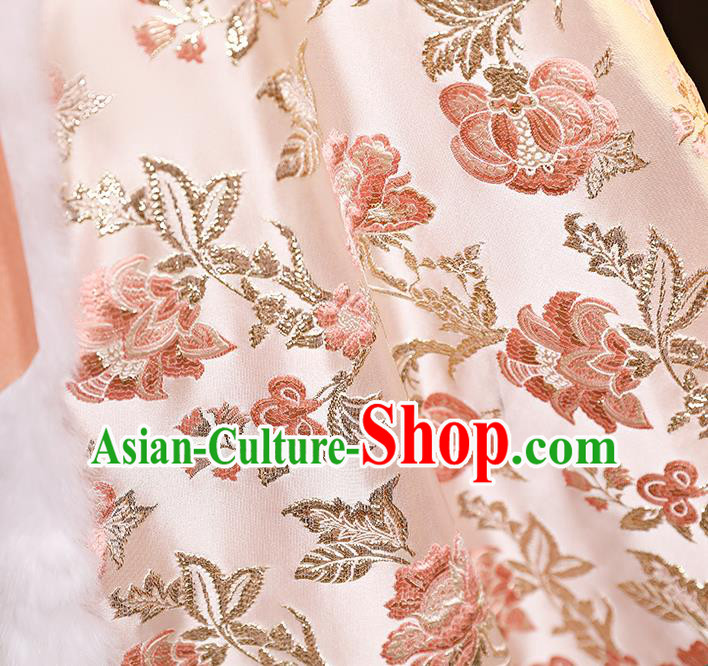 Chinese Ancient Princess Pink Long Cape Children New Year Clothing Classical Dance Costume Winter Embroidered Mantle