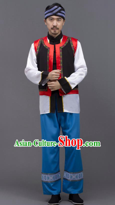 Chinese Ethnic Costumes Yunnan Minority Folk Dance Clothing Yi Nationality Male Outfits
