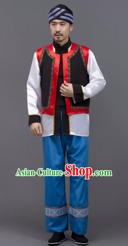Chinese Ethnic Costumes Yunnan Minority Folk Dance Clothing Yi Nationality Male Outfits