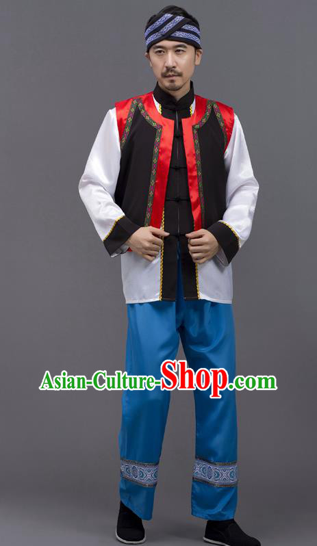Chinese Ethnic Costumes Yunnan Minority Folk Dance Clothing Yi Nationality Male Outfits