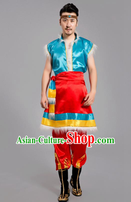 Chinese Ethnic Festival Costumes Tibetan Minority Folk Dance Clothing Zang Nationality Male Outfits