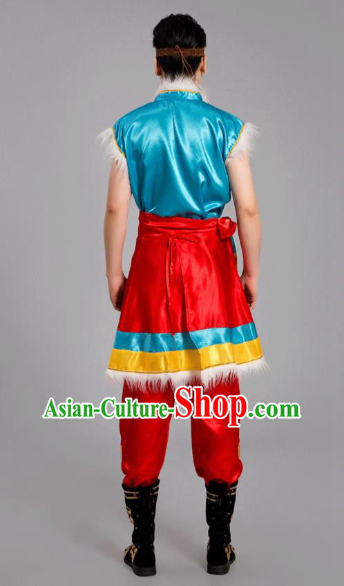 Chinese Ethnic Festival Costumes Tibetan Minority Folk Dance Clothing Zang Nationality Male Outfits