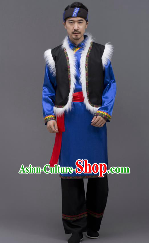 Chinese Yi Nationality Male Outfits Ethnic Costumes Yunnan Minority Folk Dance Clothing