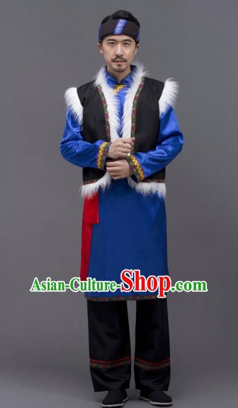 Chinese Yi Nationality Male Outfits Ethnic Costumes Yunnan Minority Folk Dance Clothing
