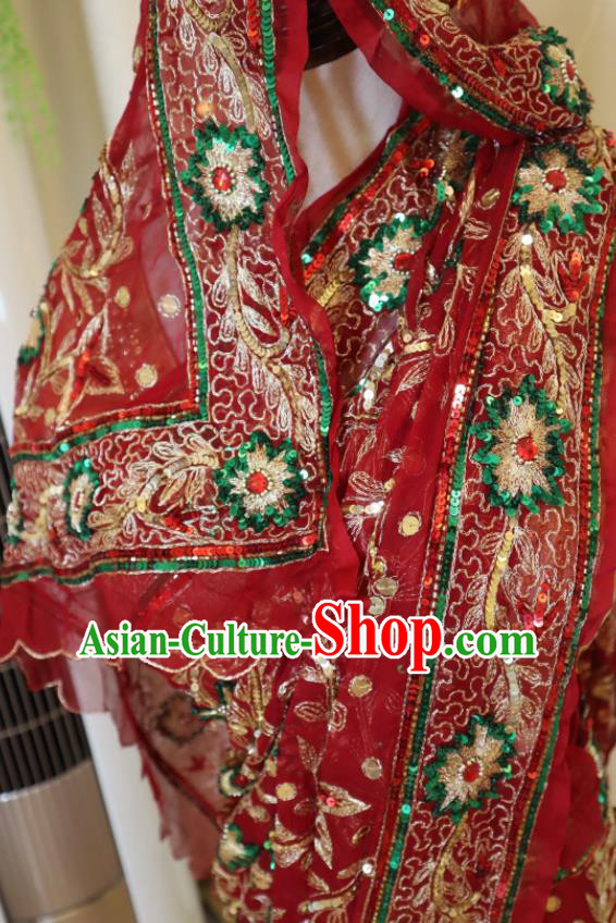 Indian Bride Embroidered Clothing Traditional Garment Costumes India Sari Red Wedding Dress