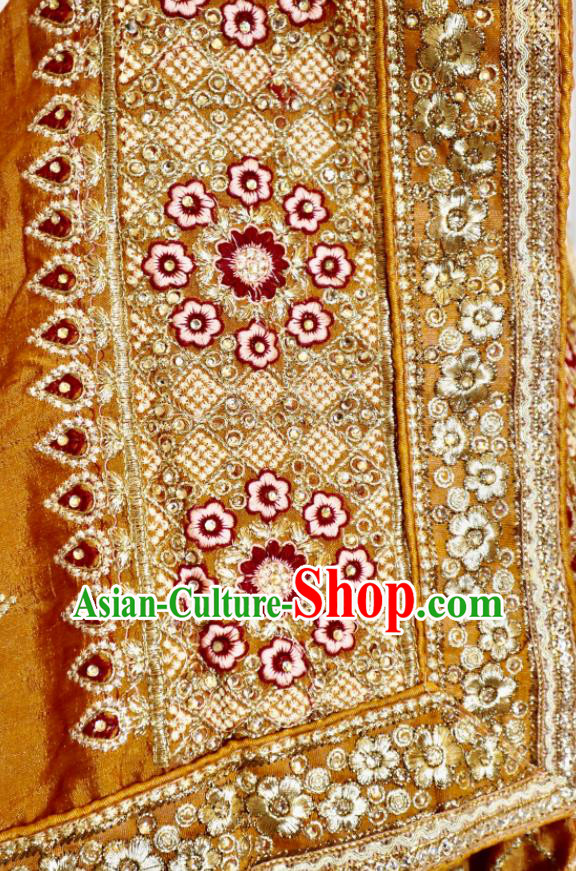 India Ginger Sari Asian Traditional Garment Costumes Indian Wedding Dress Bride Embroidered Clothing