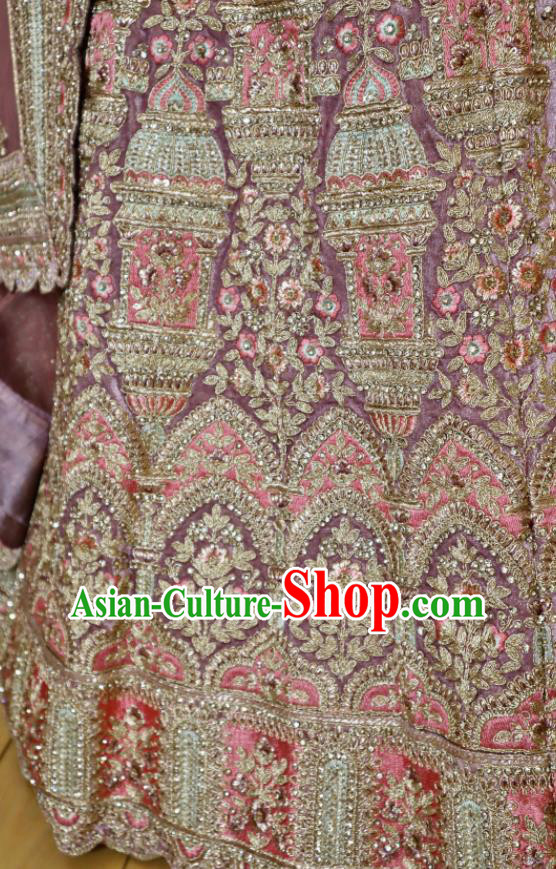 Indian Wedding Dress Top Embroidered Lilac Lengha Outfit India Bride Clothing Traditional Garment Costumes