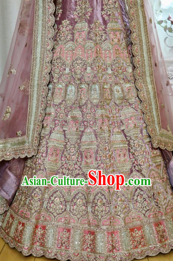 Indian Wedding Dress Top Embroidered Lilac Lengha Outfit India Bride Clothing Traditional Garment Costumes