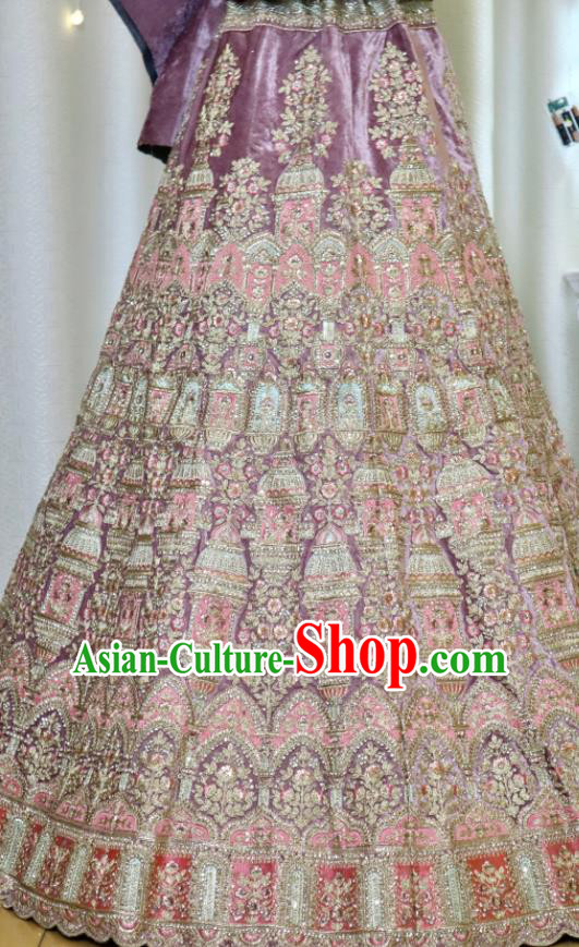 Indian Wedding Dress Top Embroidered Lilac Lengha Outfit India Bride Clothing Traditional Garment Costumes