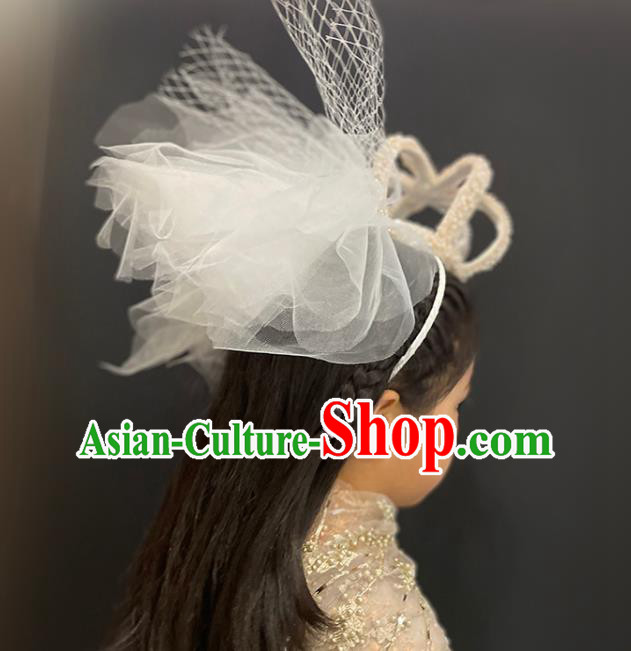 Handmade Party Children Headwear Baroque Style Royal Crown Top Halloween Pearls Veil Headdress