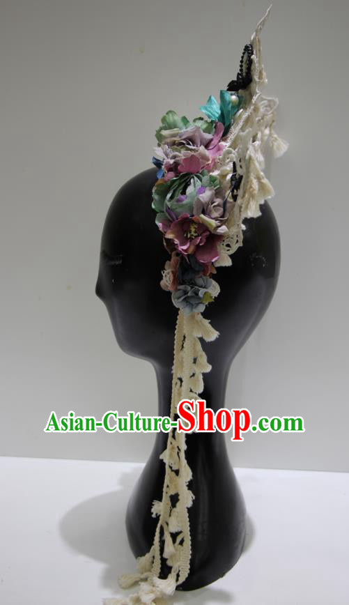 Top Baroque Silk Flowers Headdress Party Lace Headwear Handmade Royal Crown