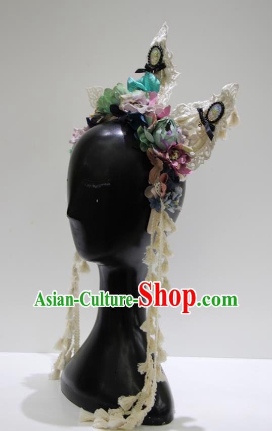 Top Baroque Silk Flowers Headdress Party Lace Headwear Handmade Royal Crown