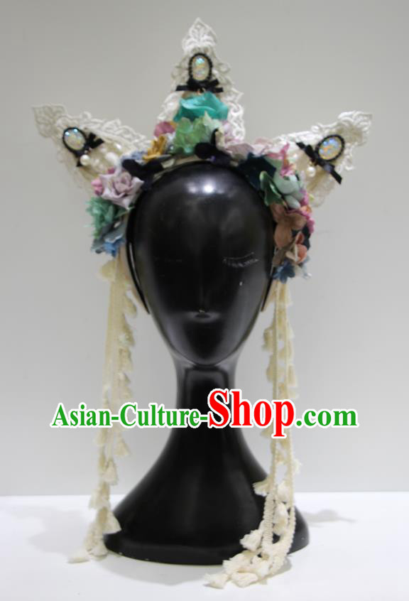 Top Baroque Silk Flowers Headdress Party Lace Headwear Handmade Royal Crown